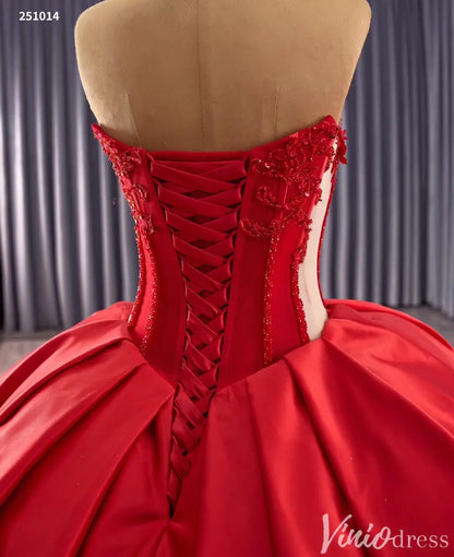 Red Strapless Quinceanera Dress with Lace Corset Bodice and Layered Tulle Skirt – Style 251014-Quinceanera Dresses 2025 -Viniodress-Red-Custom Size-