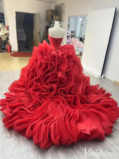 Red Strapless Ruffle Quinceañera Ball Gown with Corset Back 241074-Quinceanera Dresses 2025 -Viniodress-Red-Custom Size-