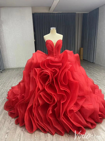 Red Strapless Ruffle Quinceañera Ball Gown with Corset Back 241074-Quinceanera Dresses 2025 -Viniodress-Red-Custom Size-