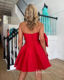 Red Strapless Satin Homecoming Dresses Bow-Tie Short Prom Dress SD1640-prom dresses-Viniodress-Viniodress