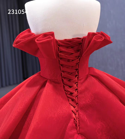 Red Strapless Sweet 16 Ball Gowns Ruffled Wedding Dresses with Flowers 231054-Quinceanera Dresses 2025 -Viniodress-Red-Custom Size-