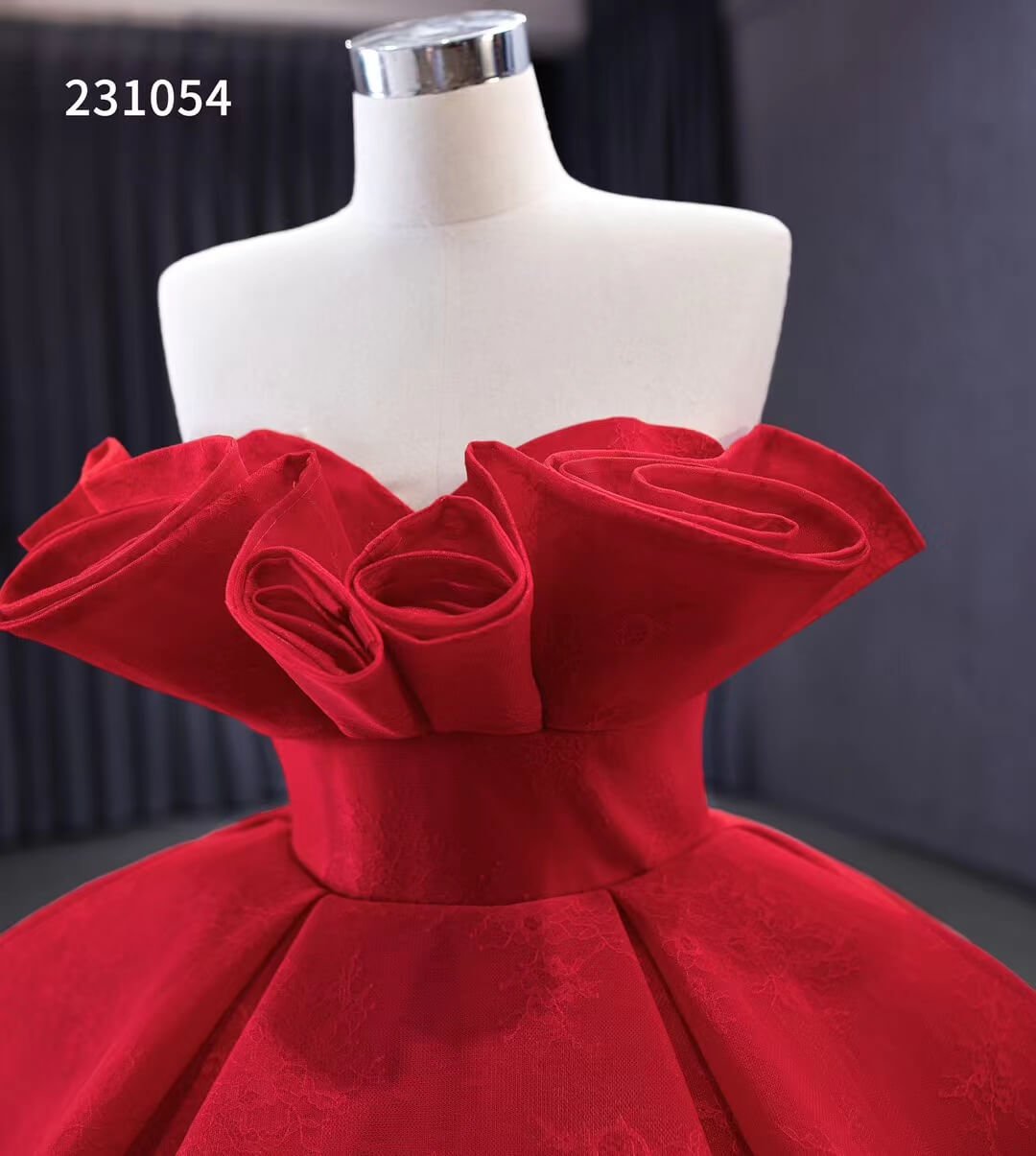 Red Strapless Sweet 16 Ball Gowns Ruffled Wedding Dresses with Flowers –  Viniodress