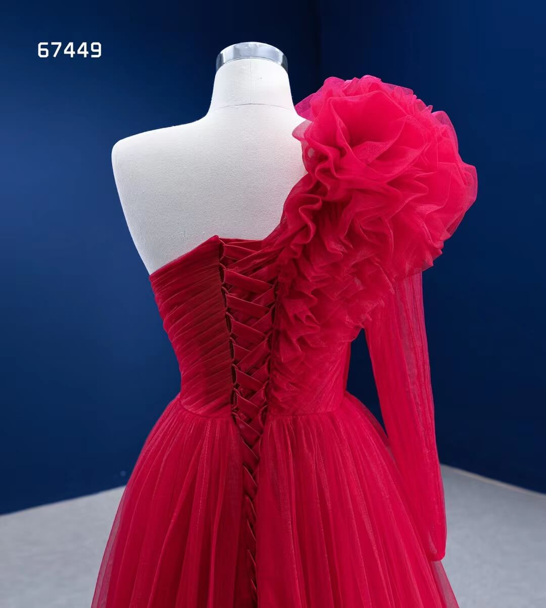 Red Tulle Formal Dress One Shoulder Long Sleeve Prom Dresses 67449-prom dresses 2025 -Viniodress-Red-Custom Size-