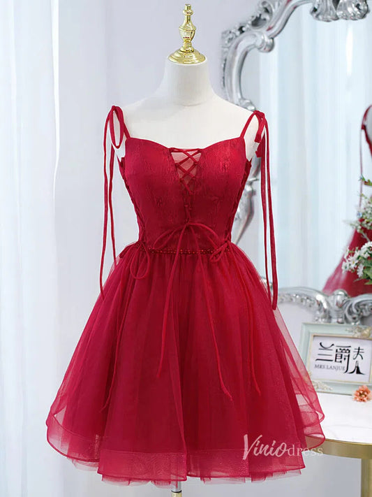 Red Tulle Homecoming Dresses Spaghetti Strap Party Dress SD1407-Homecoming Dresses 2025 -Viniodress-Red-Custom Size-