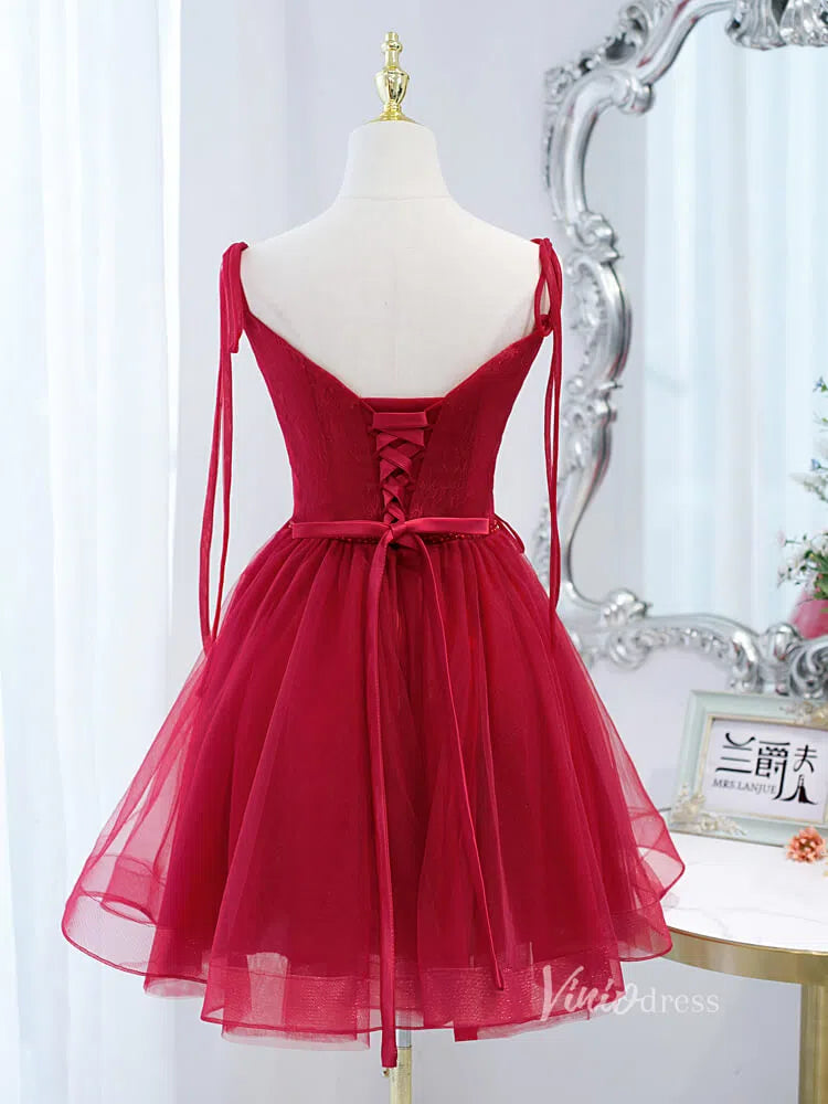 Red Tulle Homecoming Dresses Spaghetti Strap Party Dress SD1407-Homecoming Dresses 2025 -Viniodress-Red-Custom Size-