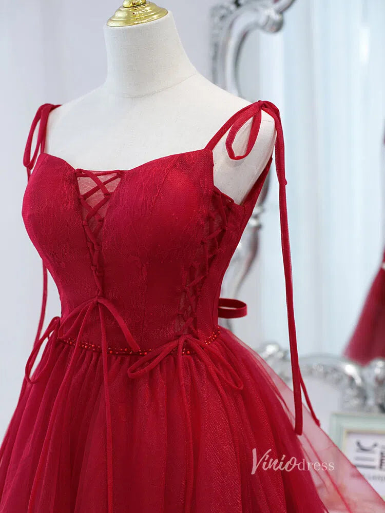 Red Tulle Homecoming Dresses Spaghetti Strap Party Dress SD1407-Homecoming Dresses 2025 -Viniodress-Red-Custom Size-