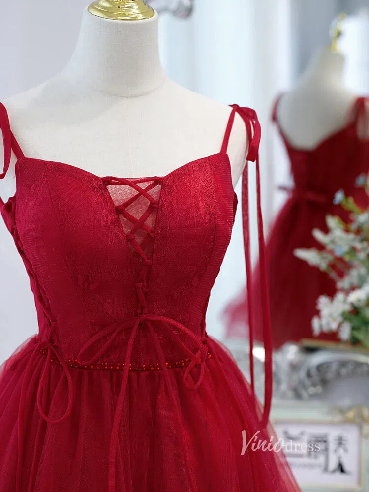 Red Tulle Homecoming Dresses Spaghetti Strap Party Dress SD1407-Homecoming Dresses 2025 -Viniodress-Red-Custom Size-