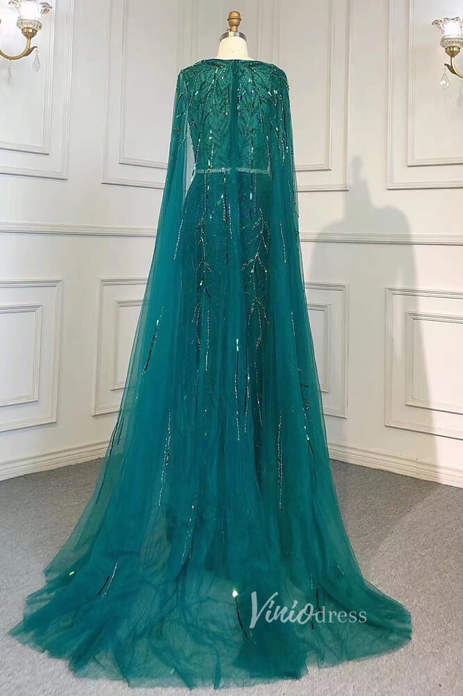 Prom Dress 2025 Removable Cape Formal Dresses Beaded Mermaid Pageant Dress FD3001-unique prom dresses-Champagne-US 2-Viniodress