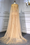 Prom Dress 2025 Removable Cape Formal Dresses Beaded Mermaid Pageant Dress FD3001-unique prom dresses-Champagne-US 2-Viniodress