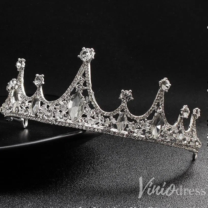 Retro Classic Crystal Wedding Tiara Viniodress AC1087-Headpieces-Viniodress-Silver-Viniodress