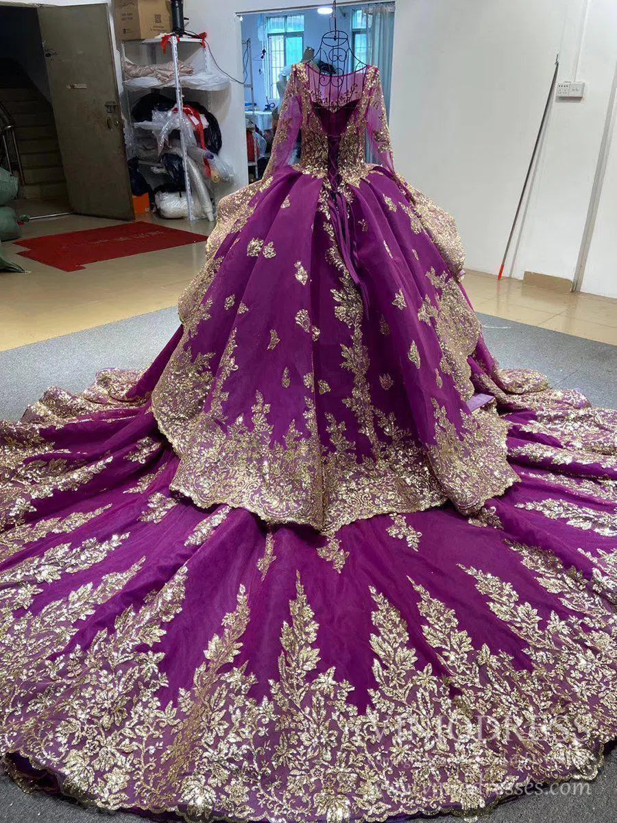 Retro Ornate Red Gold Cathedral Wedding Dresses Long Sleeves 66949-wedding dresses 2025 -Viniodress-Emerald Green-Custom Size-