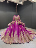 Retro Ornate Red Gold Cathedral Wedding Dresses Long Sleeves 66949-wedding dresses-Viniodress-Purple-Custom Size-Viniodress