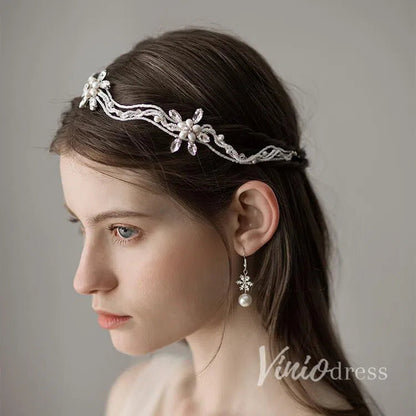 Retro Silver Pearls Beaded Headband with Crystals ACC1115-Headpieces 2025 -Viniodress-Silver-