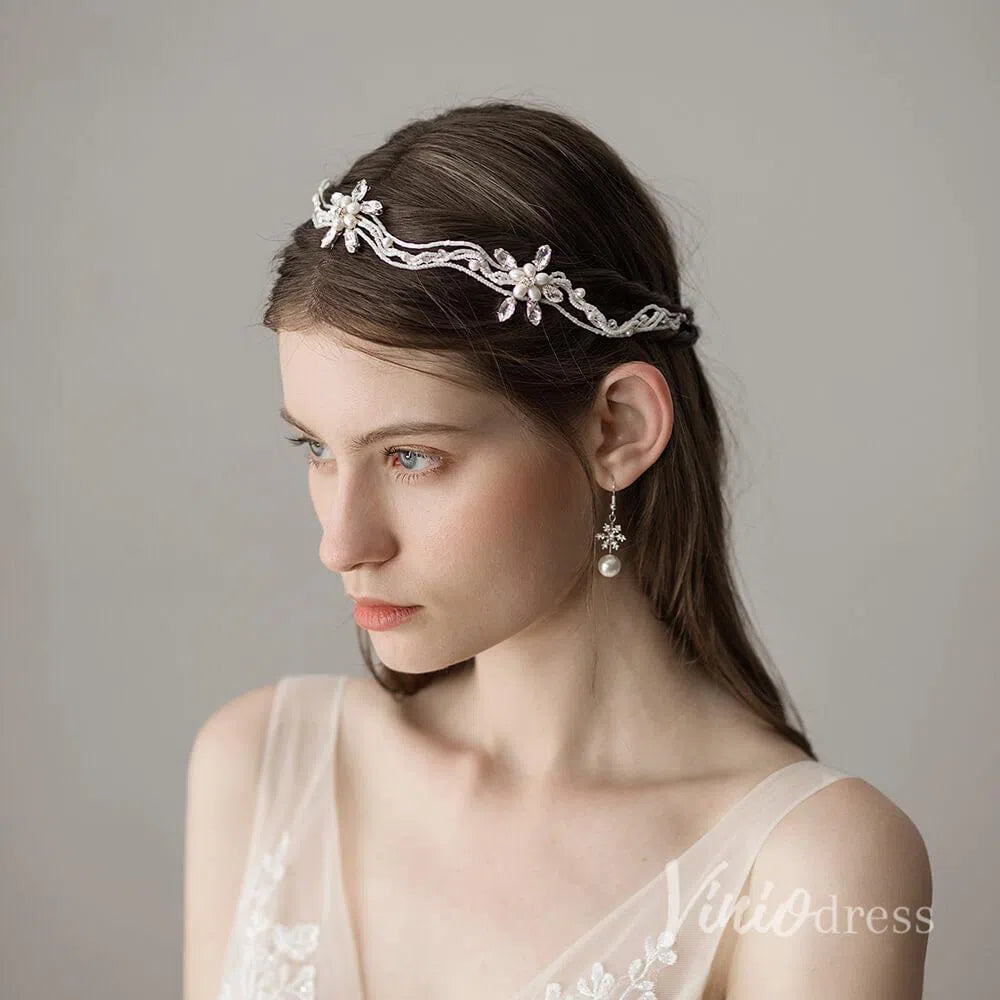 Retro Silver Pearls Beaded Headband with Crystals ACC1115-Headpieces 2025 -Viniodress-Silver-
