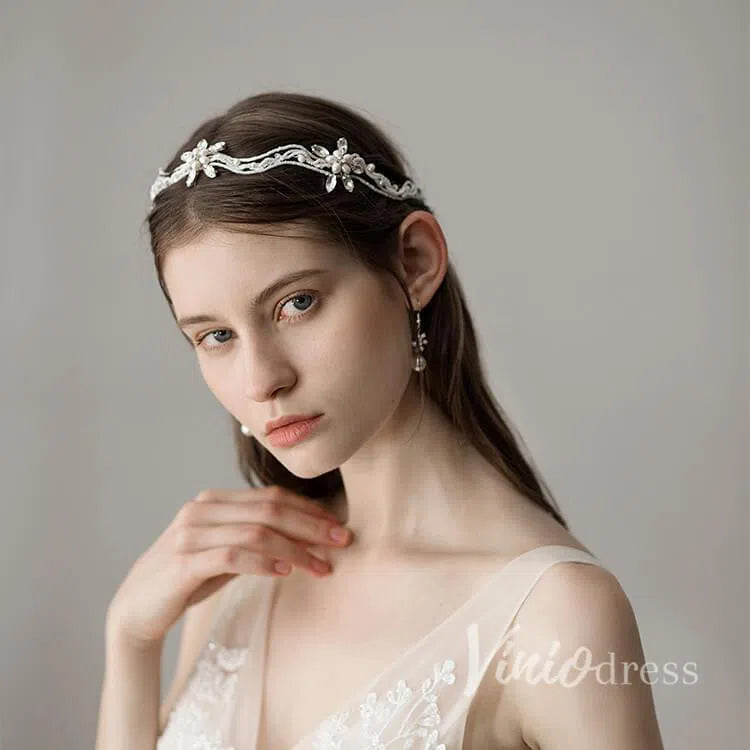 Retro Silver Pearls Beaded Headband with Crystals ACC1115-Headpieces-Viniodress-Silver-Viniodress