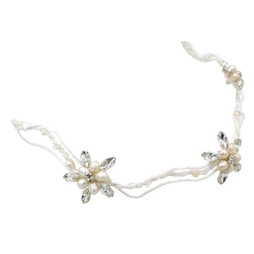 Retro Silver Pearls Beaded Headband with Crystals ACC1115-Headpieces-Viniodress-Silver-Viniodress