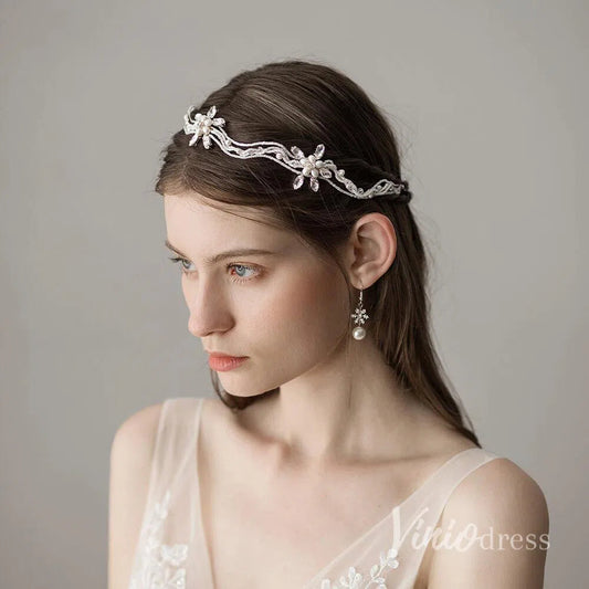 Retro Silver Pearls Beaded Headband with Crystals ACC1115-Headpieces-Viniodress-Silver-Viniodress