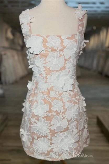 Romantic 3D Floral Lace Mini Wedding Dress with Square Neckline & Wide Straps – BP001-wedding dresses 2025 -Viniodress-Ivory-Custom Size-