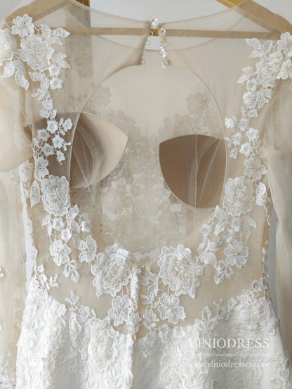 Romantic Beaded Floral Lace Mermaid Wedding Dresses with Long Sleeves VW1314-wedding dresses 2025 -Viniodress-Ivory-Custom Size-