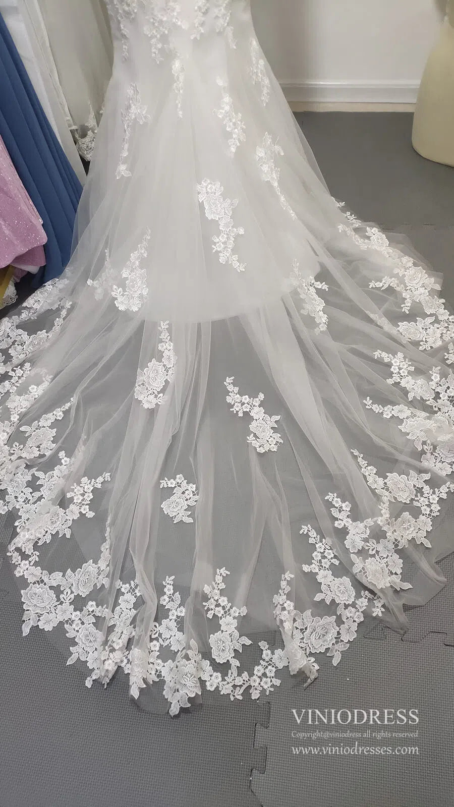 Romantic Beaded Floral Lace Mermaid Wedding Dresses with Long Sleeves VW1314-wedding dresses 2025 -Viniodress-Ivory-Custom Size-