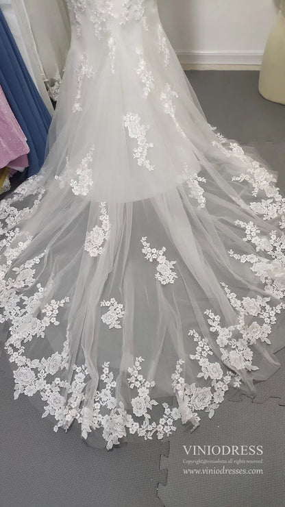 Romantic Beaded Floral Lace Mermaid Wedding Dresses with Long Sleeves VW1314-wedding dresses 2025 -Viniodress-Ivory-Custom Size-