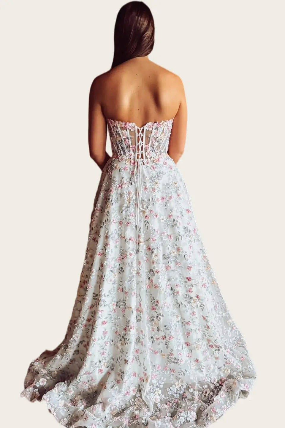 Romantic Blush 3D Floral Wedding Dress with Sheer Corset Bodice, High Slit & Sweep Train - FW263-wedding dresses 2026-Viniodress-Blush-Custom Size – Add Measurements in Cart-