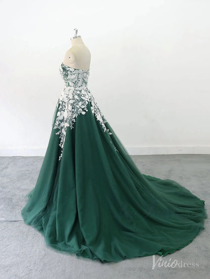 Romantic Emerald Green Wedding Dress with Off-Shoulder Lace Appliqués, Sweetheart Neckline & Chapel Train – FW236-wedding dresses 2025 -Viniodress-Emerald-Custom Size-