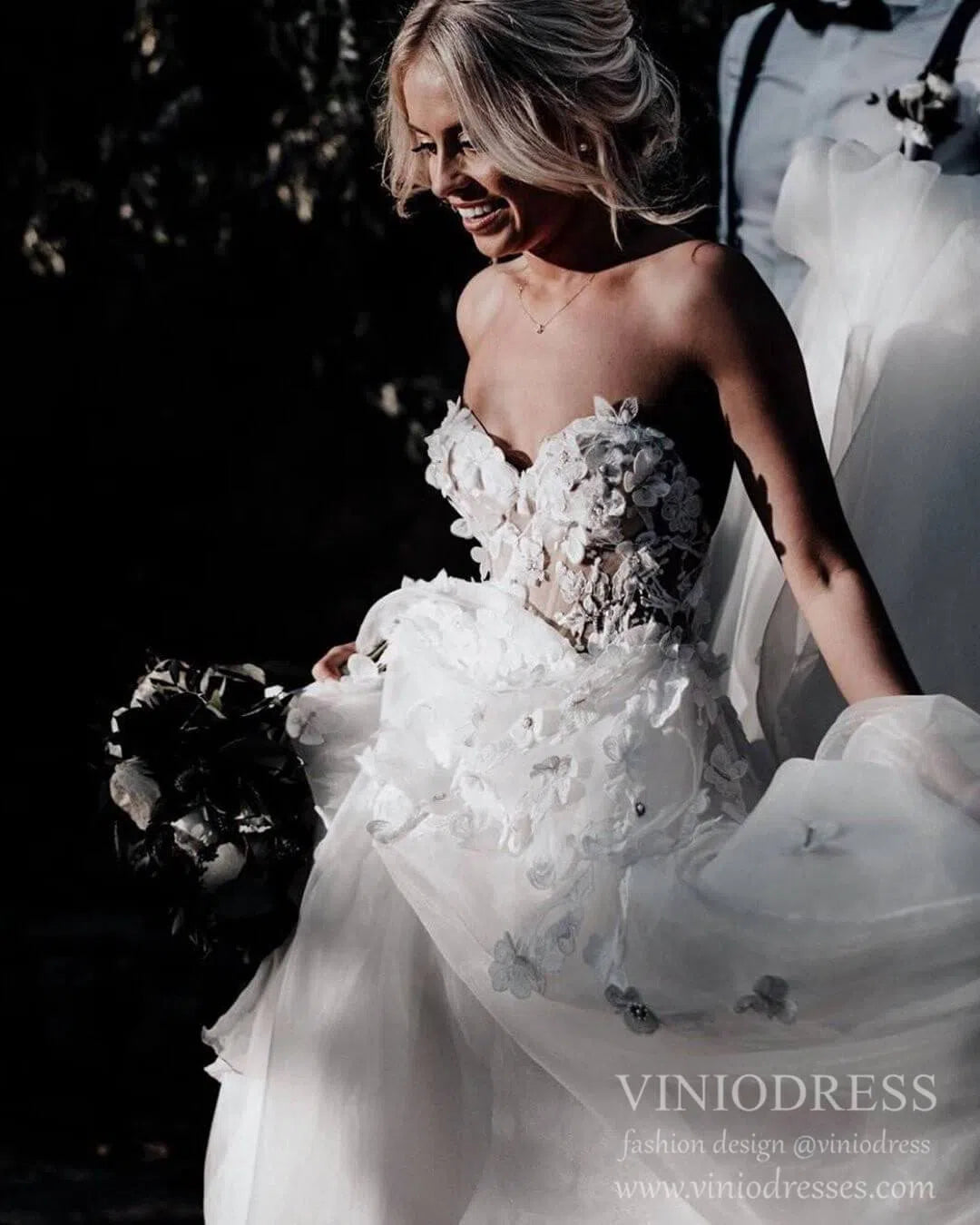 Romantic Floral Boho Wedding Dresses Strapless Beach Wedding Gown VW1210-wedding dresses 2025 -Viniodress-Ivory-Custom Size-