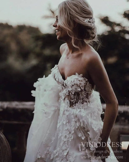Romantic Floral Boho Wedding Dresses Strapless Beach Wedding Gown VW1210-wedding dresses 2025 -Viniodress-Ivory-Custom Size-