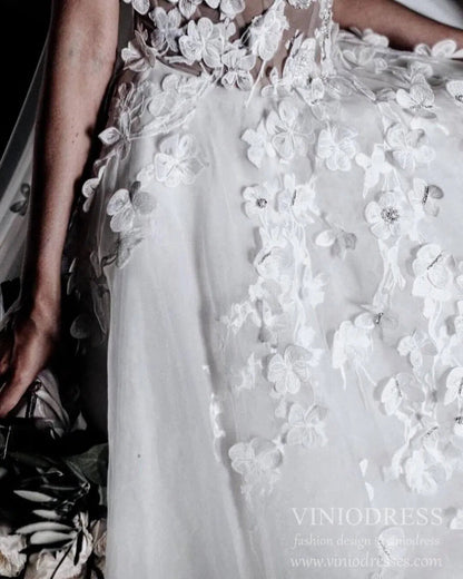 Romantic Floral Boho Wedding Dresses Strapless Beach Wedding Gown VW1210-wedding dresses 2025 -Viniodress-Ivory-Custom Size-