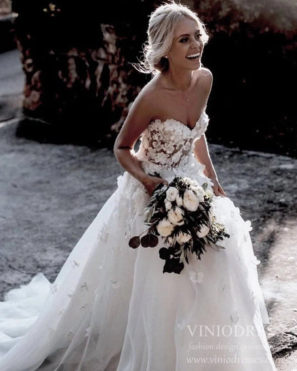 Romantic Floral Boho Wedding Dresses Strapless Beach Wedding Gown VW1210-wedding dresses 2025 -Viniodress-Ivory-Custom Size-