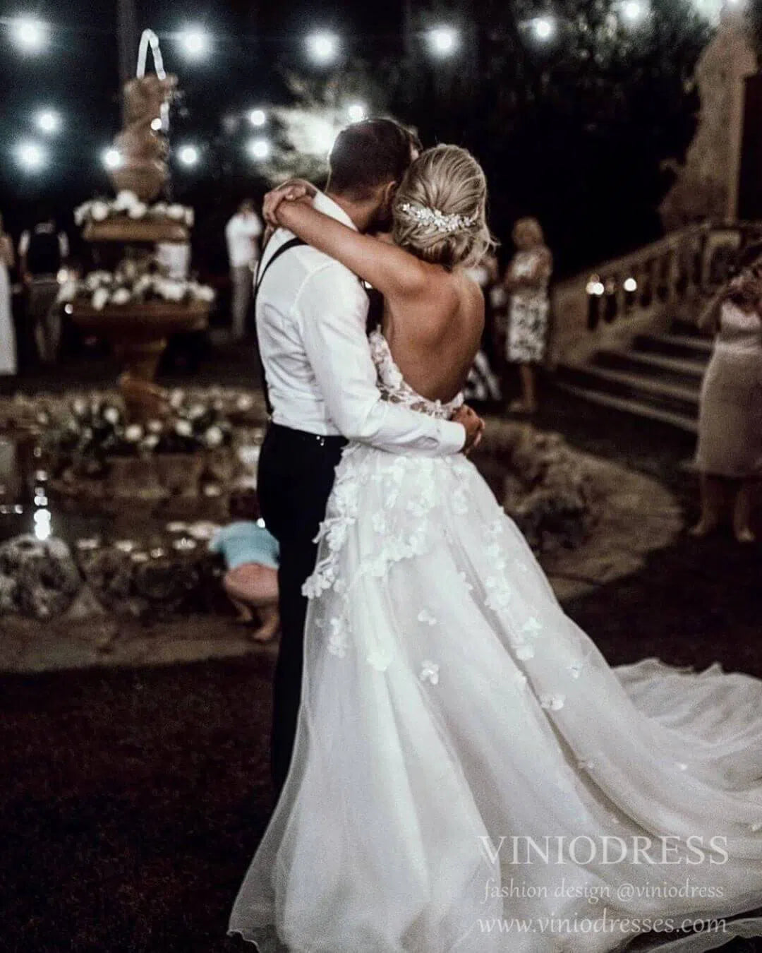 Romantic Floral Boho Wedding Dresses Strapless Beach Wedding Gown VW1210-wedding dresses 2025 -Viniodress-Ivory-Custom Size-