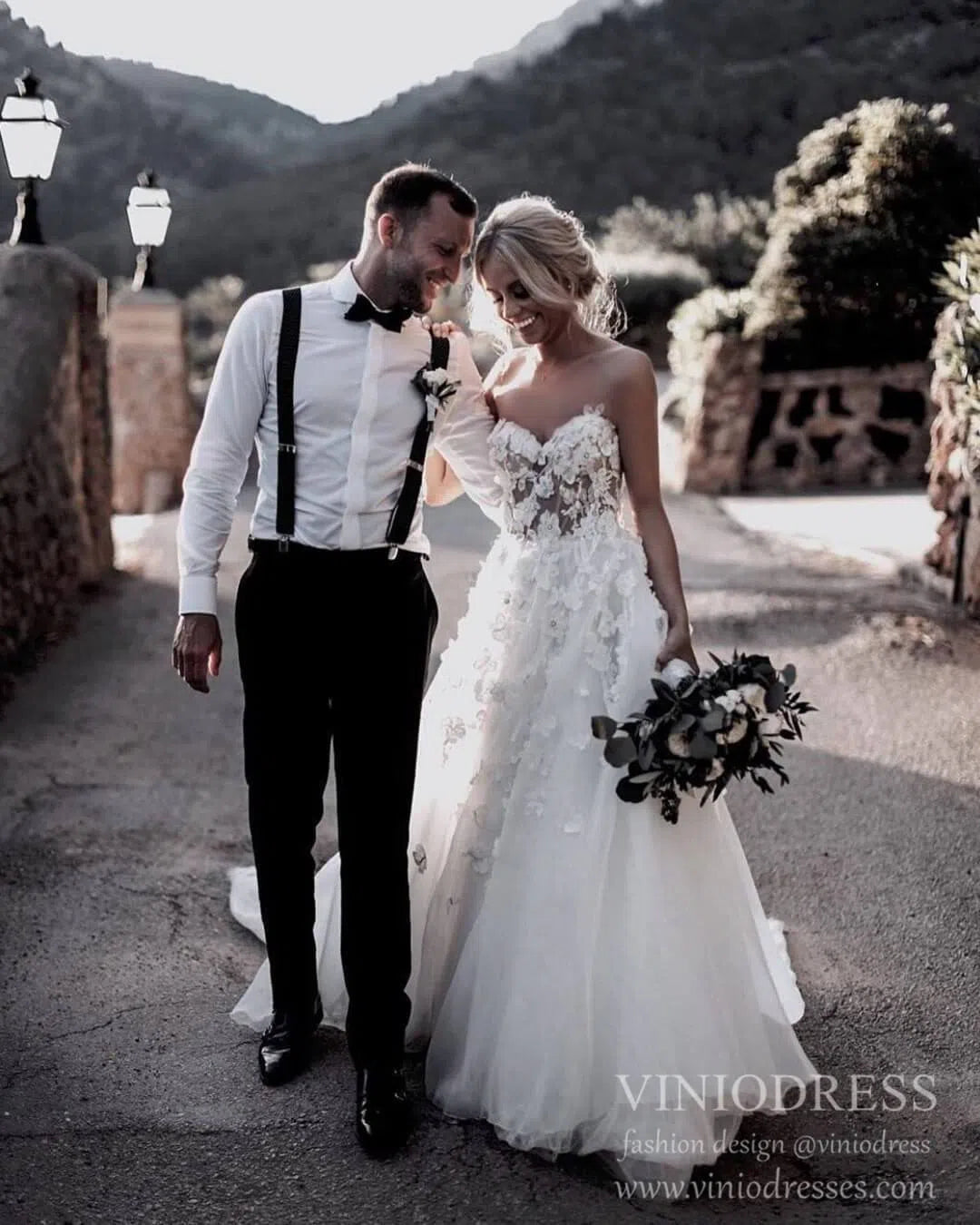 Romantic Floral Boho Wedding Dresses Strapless Beach Wedding Gown VW1210-wedding dresses 2025 -Viniodress-Ivory-Custom Size-