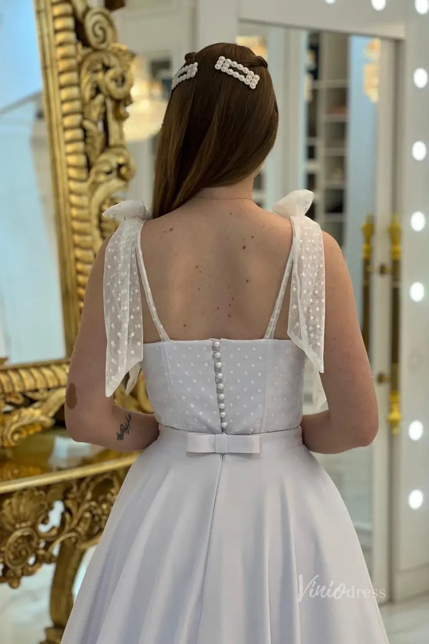 Romantic Floral Embroidered A-Line Wedding Dress with Sweetheart Bustier, Spaghetti Straps & Flowing Chapel Train – FW253-wedding dresses 2025 -Viniodress-White-Custom Size-