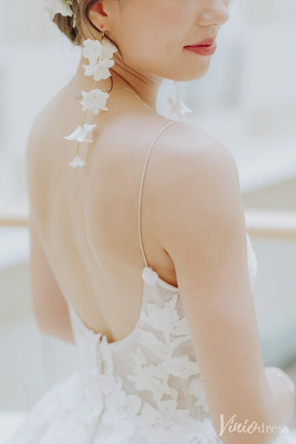 Romantic Floral Lace A-Line Wedding Dress with Sheer Bodice & Chapel Train – VW2505-wedding dresses 2025 -Viniodress-White-Custom Size-