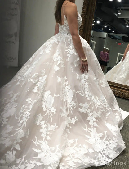 Romantic Floral Lace A-Line Wedding Dress with Sheer Bodice & Chapel Train – VW2505-wedding dresses 2025 -Viniodress-White-Custom Size-