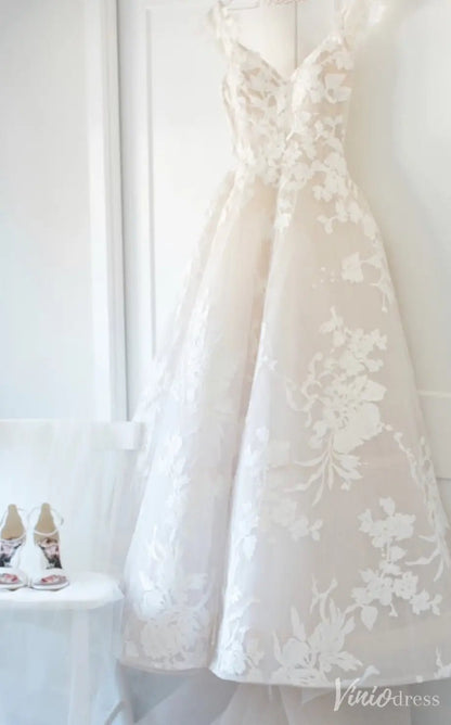 Romantic Floral Lace A-Line Wedding Dress with Sheer Bodice & Chapel Train – VW2505-wedding dresses 2025 -Viniodress-White-Custom Size-