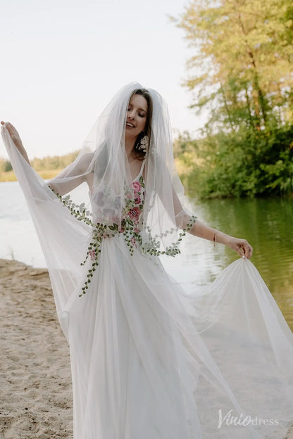Romantic Floral Lace Wedding Dress | Garden-Inspired Embroidered A-Line Bridal Gown FW214-wedding dresses 2025 -Viniodress-Ivory-Custom Size-Dress Only