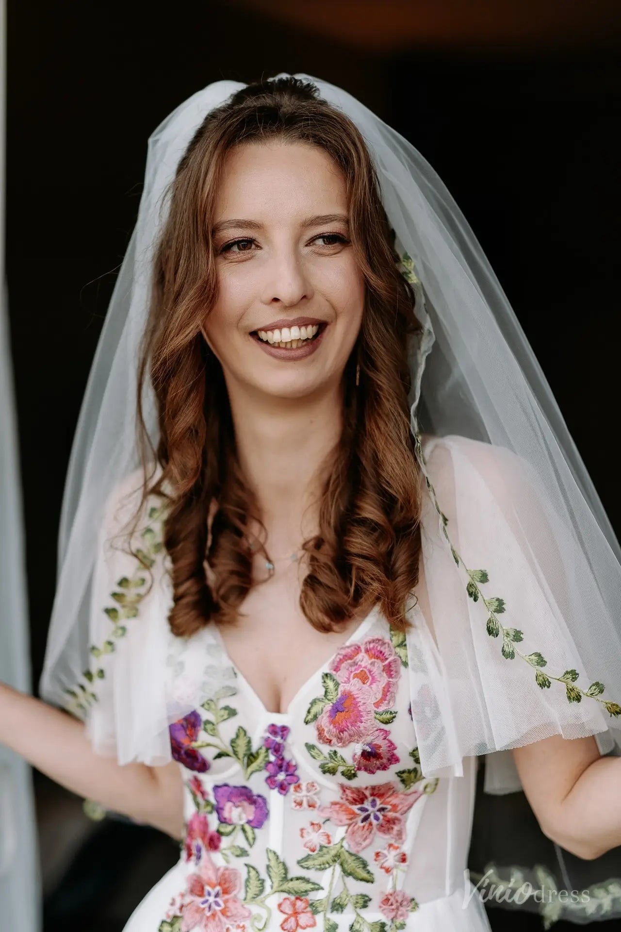 Romantic Floral Lace Wedding Dress | Garden-Inspired Embroidered A-Line Bridal Gown FW214-wedding dresses 2025 -Viniodress-Ivory-Custom Size-Dress Only