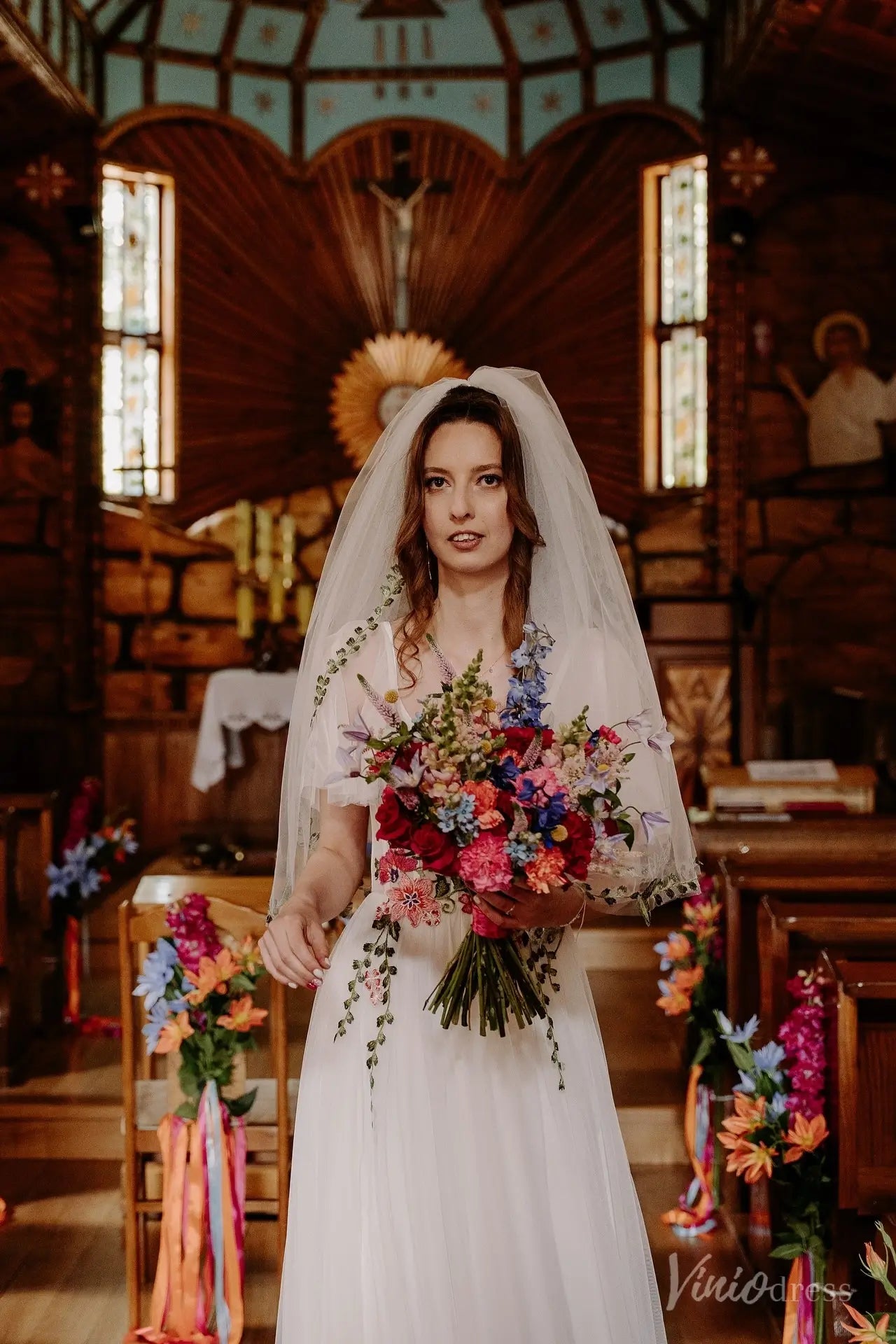 Romantic Floral Lace Wedding Dress | Garden-Inspired Embroidered A-Line Bridal Gown FW214-wedding dresses 2025 -Viniodress-Ivory-Custom Size-Dress Only