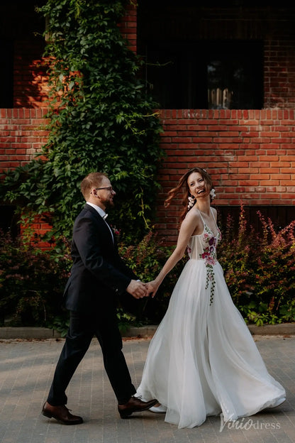 Romantic Floral Lace Wedding Dress | Garden-Inspired Embroidered A-Line Bridal Gown FW214-wedding dresses 2025 -Viniodress-Ivory-Custom Size-Dress Only