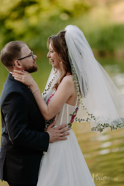 Romantic Floral Lace Wedding Dress | Garden-Inspired Embroidered A-Line Bridal Gown FW214-wedding dresses 2025 -Viniodress-Ivory-Custom Size-Dress Only