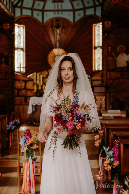 Romantic Floral Lace Wedding Dress | Garden-Inspired Embroidered A-Line Bridal Gown FW214-wedding dresses 2025 -Viniodress-Ivory-Custom Size-Dress Only