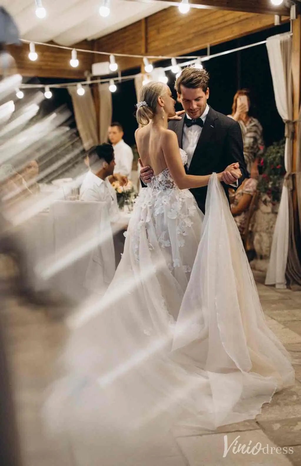 Romantic Floral Lace Wedding Dress with Illusion Bodice & Spaghetti Straps – VW2523-wedding dresses 2025 -Viniodress-Ivory-Custom Size-