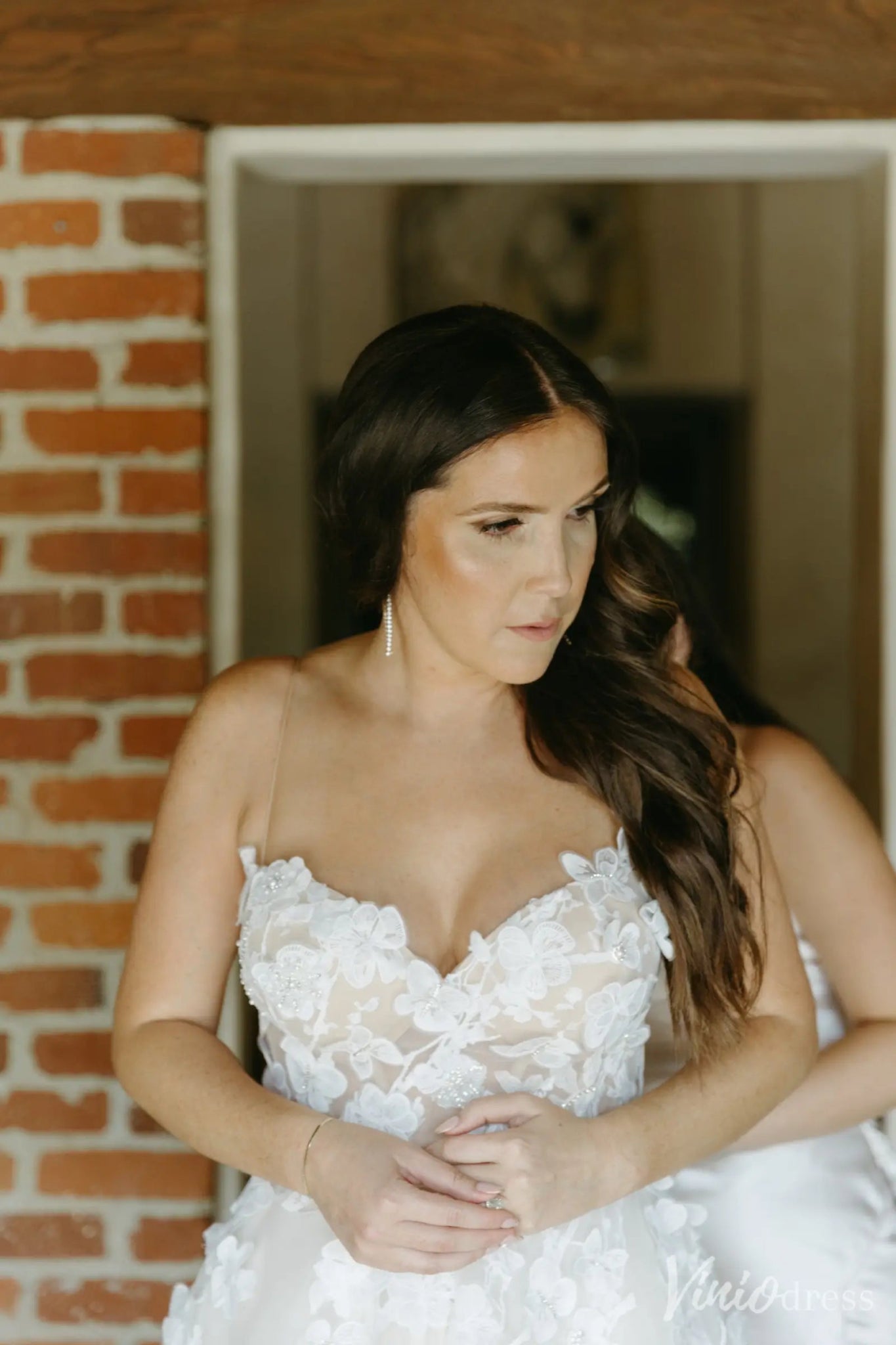 Romantic Floral Lace Wedding Dress with Illusion Bodice & Spaghetti Straps – VW2523-wedding dresses 2025 -Viniodress-Ivory-Custom Size-