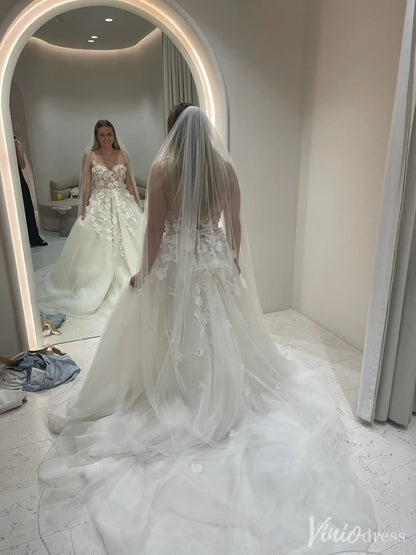 Romantic Floral Lace Wedding Dress with Illusion Bodice & Spaghetti Straps – VW2523-wedding dresses 2025 -Viniodress-Ivory-Custom Size-