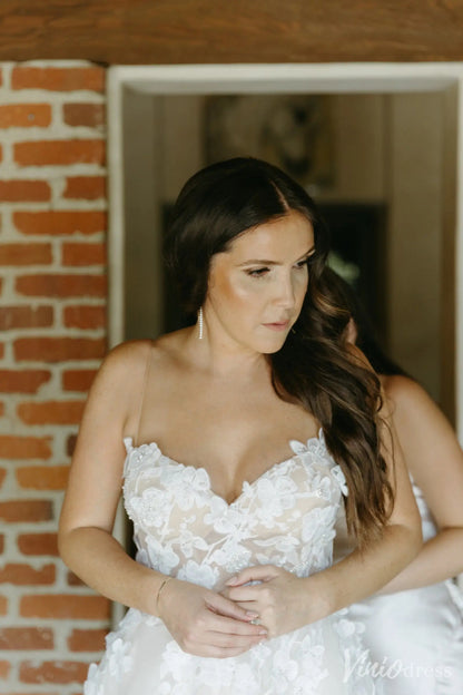 Romantic Floral Lace Wedding Dress with Illusion Bodice & Spaghetti Straps – VW2523-wedding dresses 2025 -Viniodress-Ivory-Custom Size-