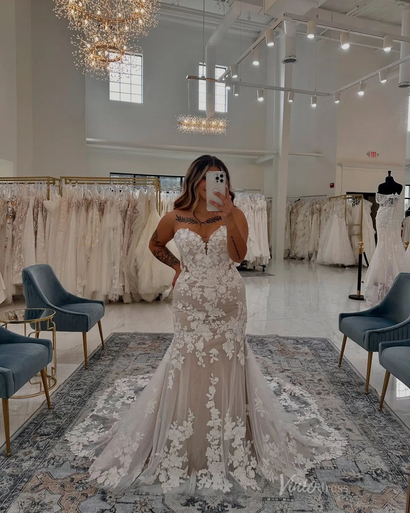 Romantic Ivory Floral Mermaid Wedding Dress with Sweetheart Neckline, Detachable Puff Sleeves & Chapel Train – ML155-wedding dresses 2025 -Viniodress-Ivory-Custom Size-
