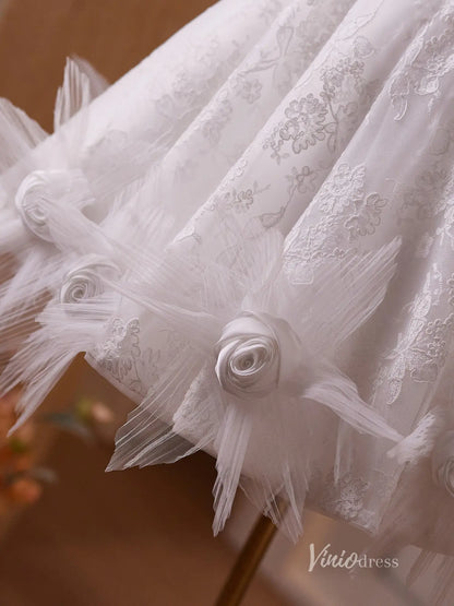 Romantic Ivory Lace Homecoming Dress with Strapless Corset Bodice, 3D Rosette Trim & A-Line Mini Skirt – BJ093-prom dresses 2025 -Viniodress-Ivory-Custom Size-