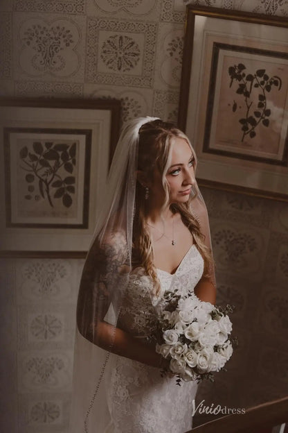 Romantic Ivory Lace Mermaid Wedding Dress with Sweetheart Neckline & Chapel Train – ML182-wedding dresses 2026-Viniodress-Ivory-Custom Size-